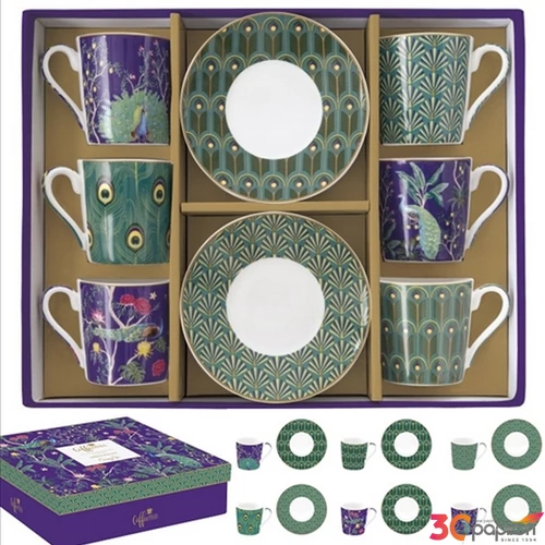 Csésze+alj kávés Porcelán 100ml Imperial Peacock, Coffee Mania 6db-os dobozban