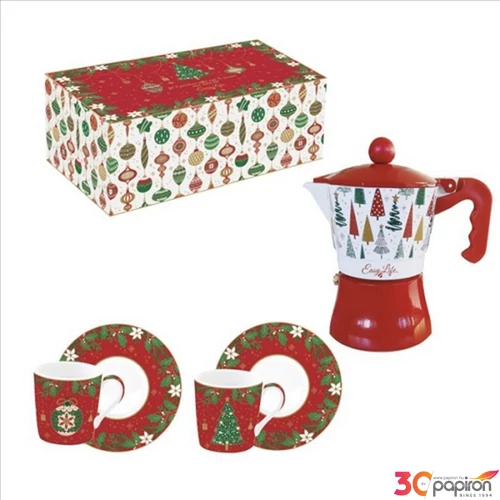 Csésze+alj kávés Porcelán 100ml Jingle Bells, Coffee Mania 2db-os dobozban