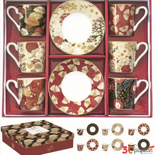 Csésze+alj kávés Porcelán 100ml Kimono, Coffee Mania 6db-os dobozban