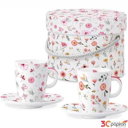 Csésze+alj kávés Porcelán 75ml Oh Happy Day 2db-os dobozban