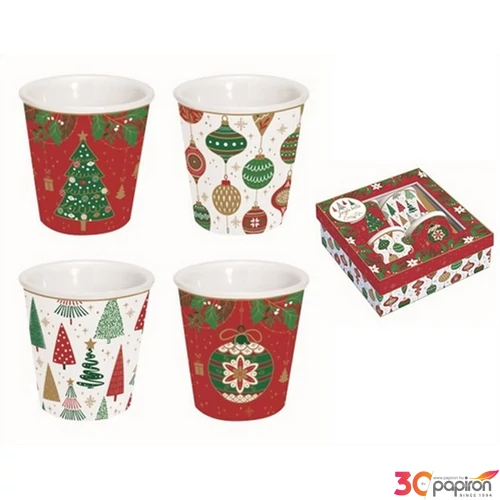Csésze+alj Porcelán 100ml Jingle Bells 4db-os dobozban