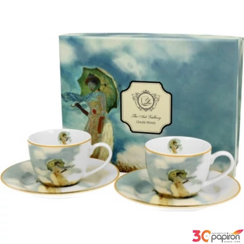 Csésze+alj Porcelán 100ml Monet:Hölgy esernyővel 2db-os dobozban