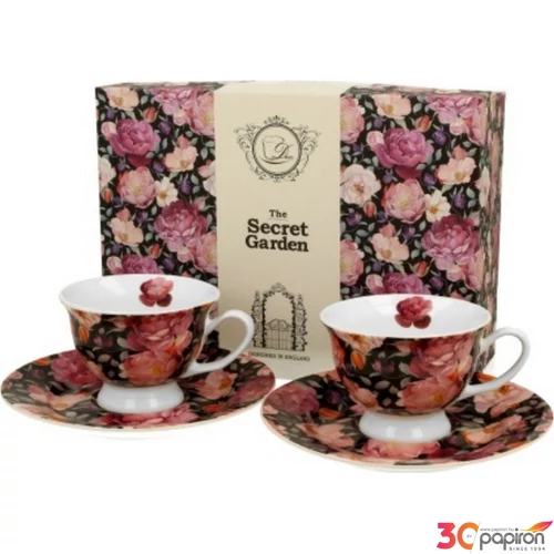 Csésze+alj Porcelán 100ml Spring Roses Black 2db-os dobozban
