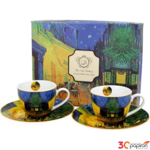 Csésze+alj Porcelán 100ml Van Gogh: Kávéház éjjel 2db-os dobozban