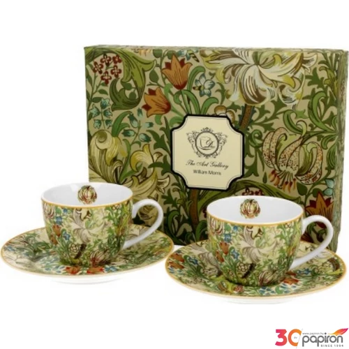 Csésze+alj Porcelán 100ml William Morris:Godl en Lilly 2db-os dobozban