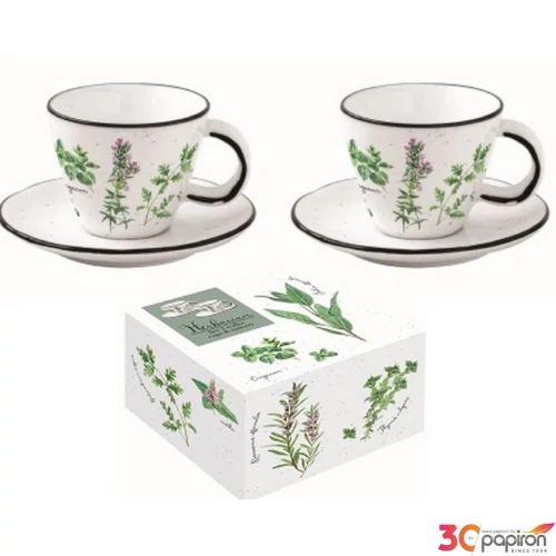 Csésze+alj kávés Porcelán 120ml Herbarium dobozban