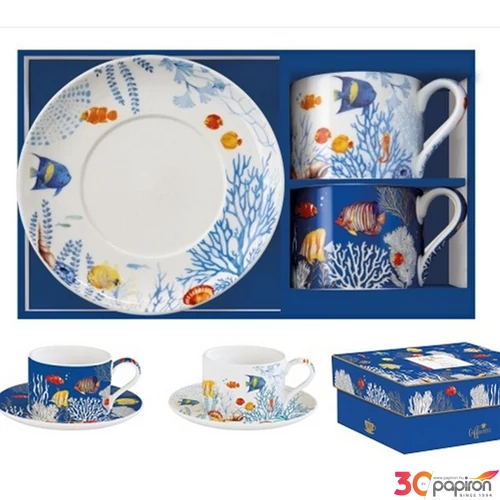 Csésze+alj Porcelán 2,4dl Coffee Mania, Aquarium 2db-os dobozban