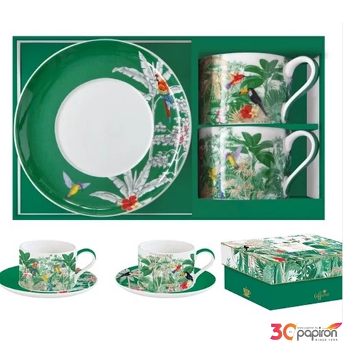 Csésze+alj Porcelán 2,4dl Coffee Mania, Exotic Heaven 2db-os dobozban
