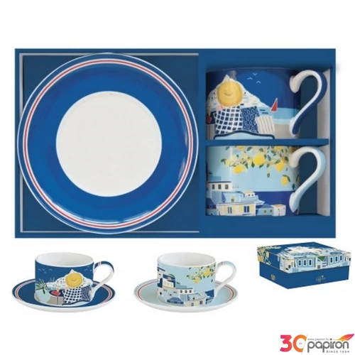 Csésze+alj Porcelán 2,4dl Coffee Mania,Sea Dreams 2db-os dobozban