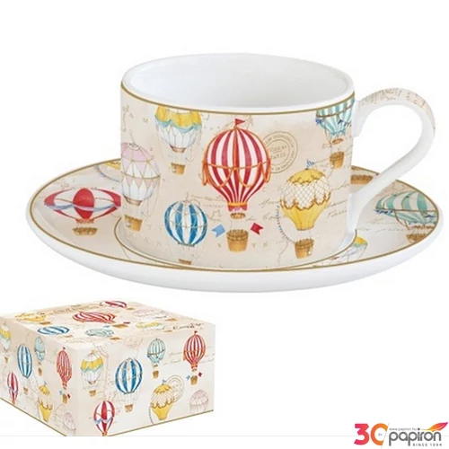 Csésze+alj teás Porcelán 2,4dl Air Balloons dobozban