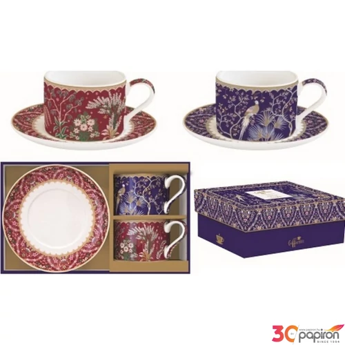 Csésze+alj Porcelán 2,4dl Coffee Mania, Eclectic Chic 2db-os dobozban