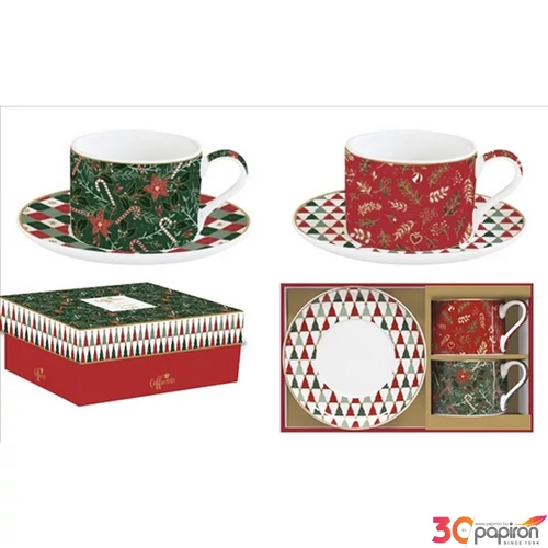 Csésze+alj Porcelán 2,4dl Coffee Mania, Fancy Christmas 2db-os dobozban