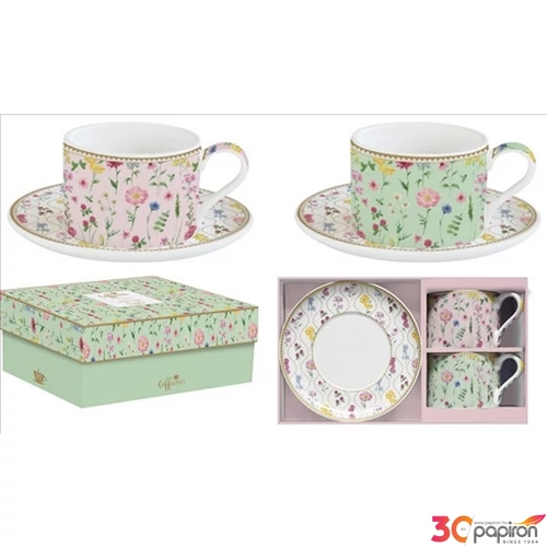 Csésze+alj Porcelán 2,4dl Coffee Mania, Meadow Flowers 2db-os dobozban