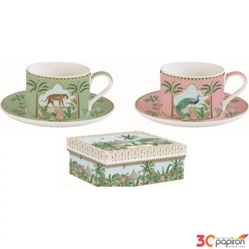 Csésze+alj Porcelán 2,4dl Coffee Mania, Paradise Sauvage 2db-os dobozban