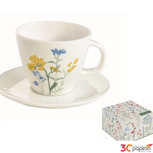 Csésze+alj Porcelán 2,5dl Mille Fleurs Yellow dobozban