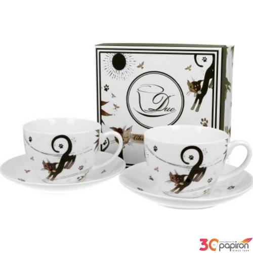Csésze+alj Porcelán 25dl Charming Cats 2db-os dobozban