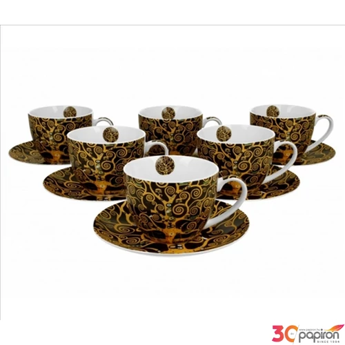 Csésze+alj Porcelán 2,5dl Klimt: Életfa 6db-os dobozban