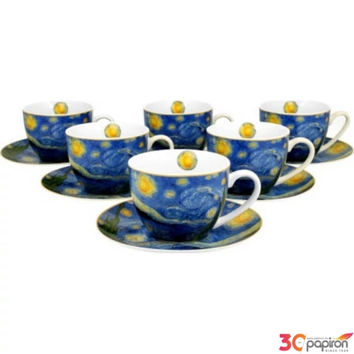 Csésze+alj Porcelán 2,5dl Van Gogh: Csillagos éj 6db-os dobozban