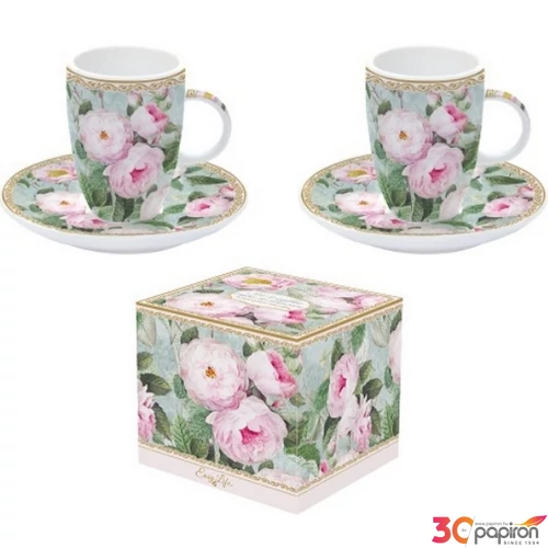 Csésze+alj kávés Porcelán 50ml Roses in Bloom 2db-os dobozban
