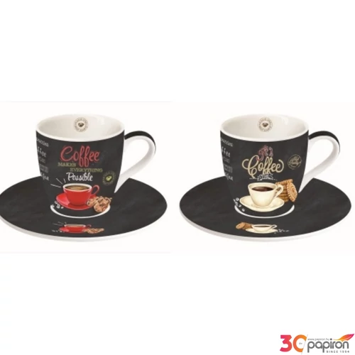 Csésze+alj Porcelán 90ml It's Coffee Time 2db-os dobozban