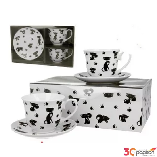 Csésze+alj Porcelán 2 személyes, cicás, 250ml