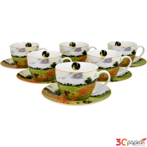 Csésze+alj Porcelán 3dl Monet: Pipacsmező 6db-os dobozban