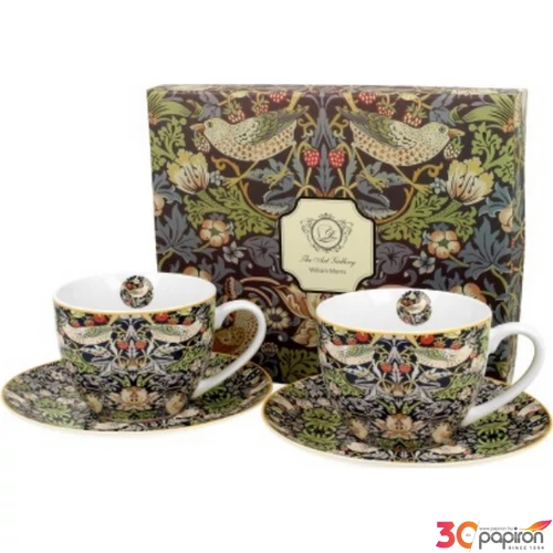 Csésze+alj Porcelán 3dl William Morris: Strawberry Thief Blu 2db-os dobozban