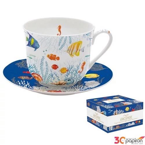 Csésze+alj porcelán reggeliző 4dl Aquarium dobozban