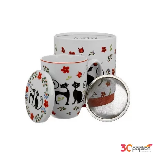 Bögre porcelán 380ml szűrős cicás