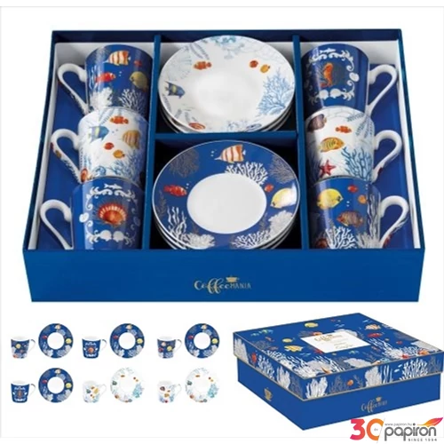 Csésze+alj kávés Porcelán 100ml Aquarium, Coffee Mania 6db-os dobozban