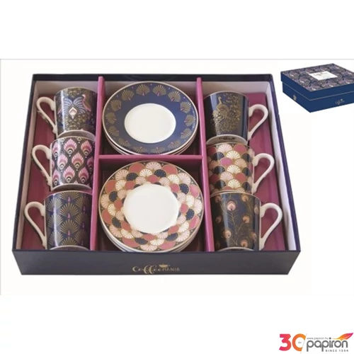 Csésze+alj kávés Porcelán 100ml Coffee Mania Peacock 6db-os dobozban