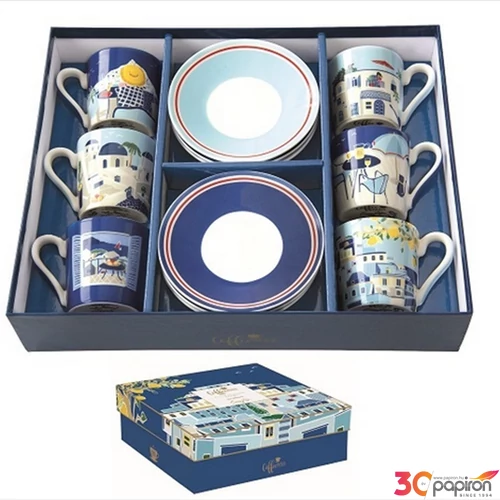 Csésze+alj kávés Porcelán 100ml Sea Dreams, Coffee Mania 6db-os dobozban