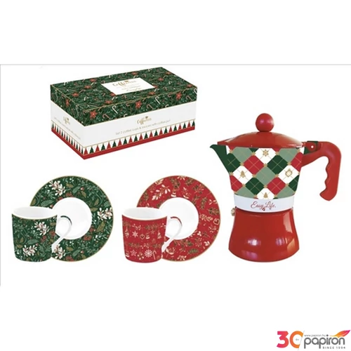 Csésze+alj Porcelán Christmas, teáskannával Fancy Coffee Mania 2db-os dobozban