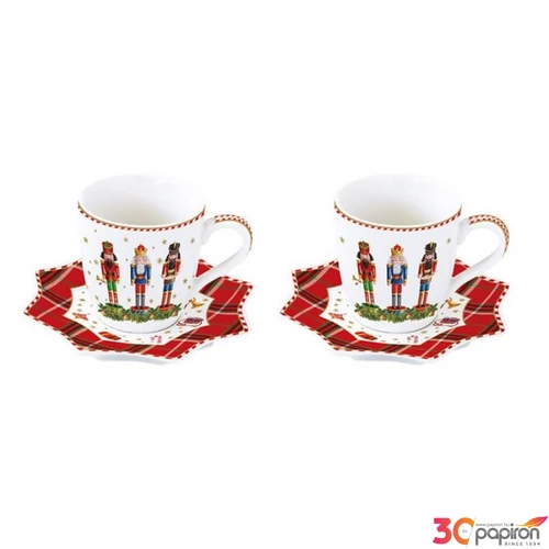 Csésze+alj Porcelán karácsonyi 100ml Vintage Nutcracker 2db-os dobozban