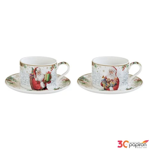 Csésze+alj Porcelán 2,4dl Santa Is Coming 2db-os dobozban