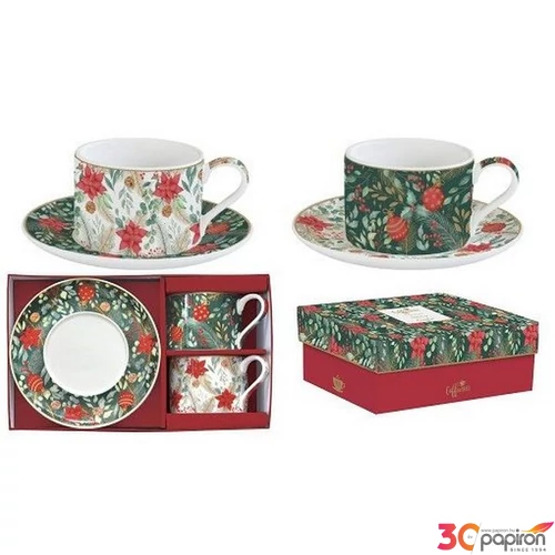Csésze+alj Porcelán 2,4dl Coffee Mania, Christmas Joy 2db-os dobozban
