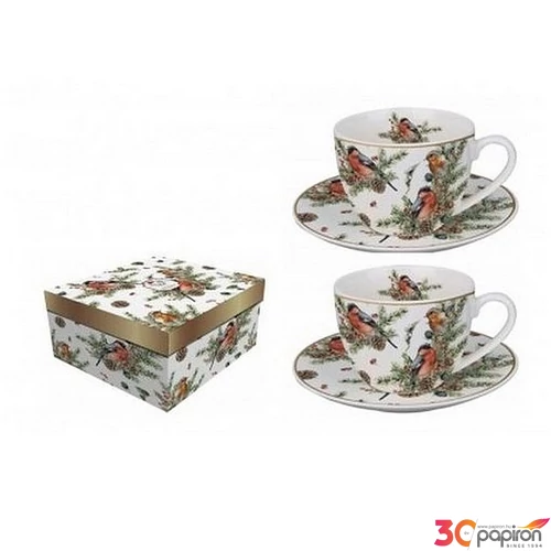 Csésze+alj Porcelán 2,8dl Christmas Birds 2db-os dobozban