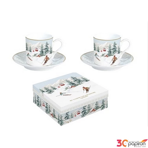 Csésze+alj Porcelán karácsonyi 100ml Chalet 2db-os dobozban