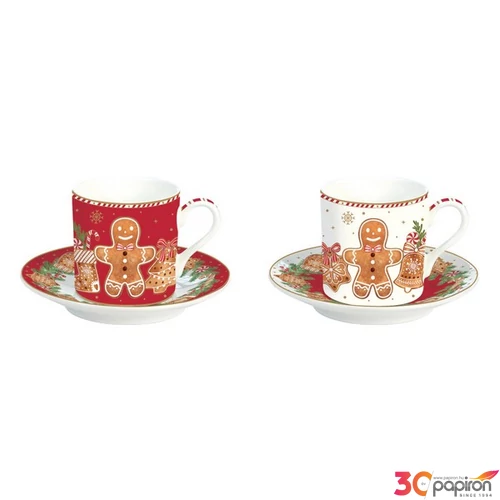 Csésze+alj Porcelán karácsonyi 75ml Gingerbread Fancy 2db-os dobozban