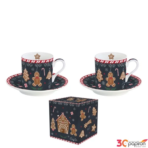 Csésze+alj Porcelán karácsonyi 75ml Gingerbread 2db-os dobozban