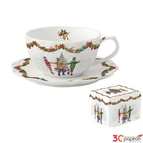 Csésze+alj teás Porcelán 3dl Christmas Round Dance dobozban