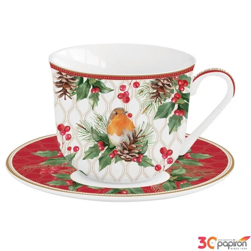 Csésze+alj porcelán reggeliző 3,7dl Christmas Berries dobozban