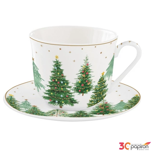 Csésze+alj porcelán reggeliző 4dl Festive Trees dobozban