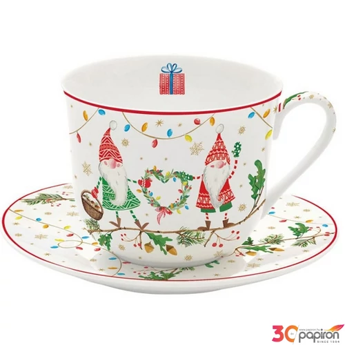 Csésze+alj porcelán reggeliző 4dl Ready for Christmas dobozban