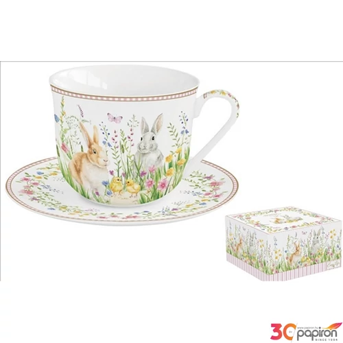 Csésze+alj porcelán reggeliző 3,7dl Happy Easter dobozban