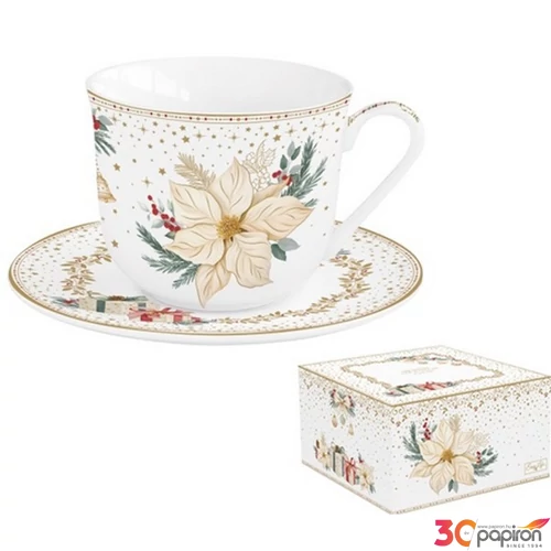 Csésze+alj porcelán reggeliző 3,7dl White Elegance
