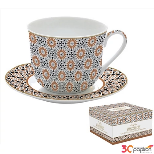 Csésze+alj porcelán reggeliző 4dl Atmosphere Geoethnic dobozban