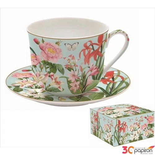 Csésze+alj porcelán reggeliző 4dl Botanic Garden dobozban