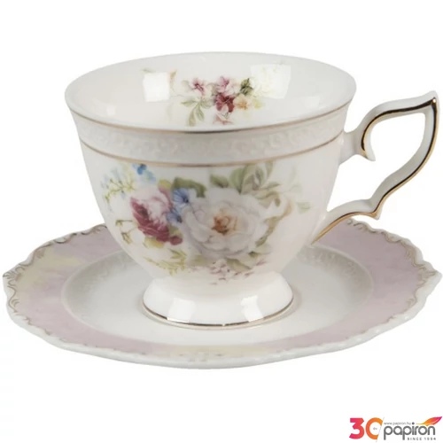 Csésze+alj Porcelán 2dl rózsás 12x9x7/14x14x2cm/