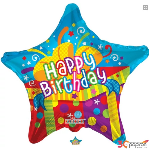 lufi fólia 18' Happy Birthday csillag Díszdoboz os 8inch/45cm